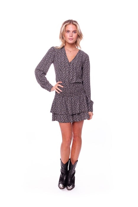 ELIN DITZY FLORAL V-NECK BUTTON BLOUSE WOMEN BLACK/WHITE 1