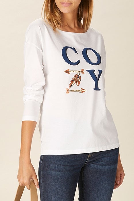 CREW NECK LOOSE TEE LS + DECO WHITE 2