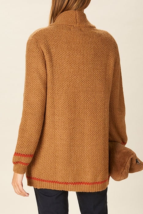 SHAWL NECK CARDI STRIPE LS BROWN 3