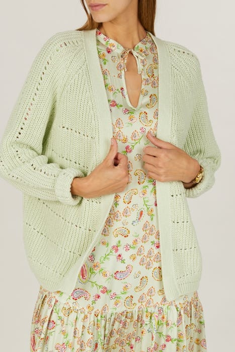 LOOSE V-NECK AJOUR CARDI LS GREEN 4