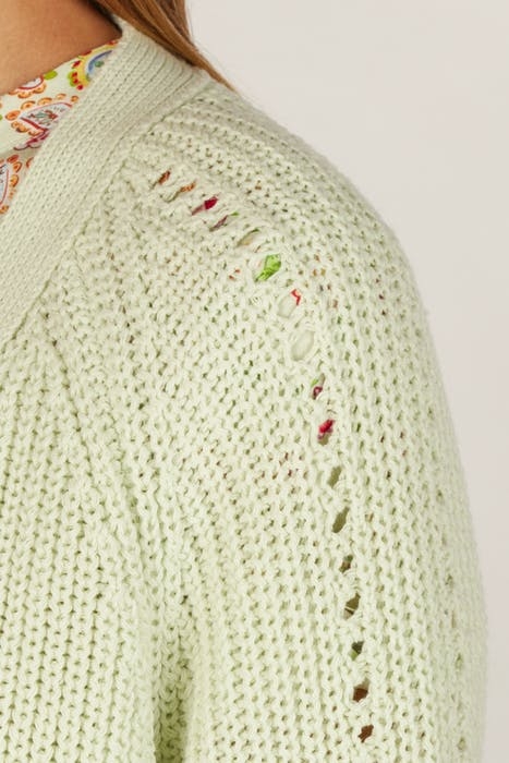 LOOSE V-NECK AJOUR CARDI LS GREEN 3