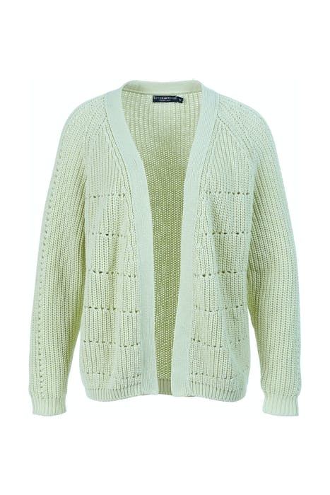 LOOSE V-NECK AJOUR CARDI LS GREEN 1