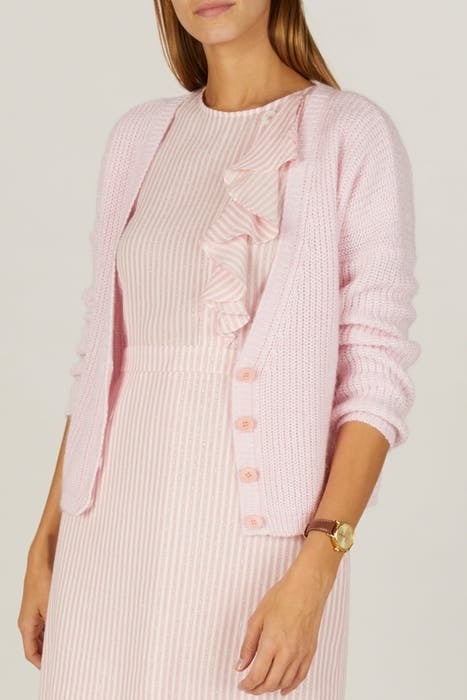 LOOSE V-NECK AJOUR CARDI LS PINK 2