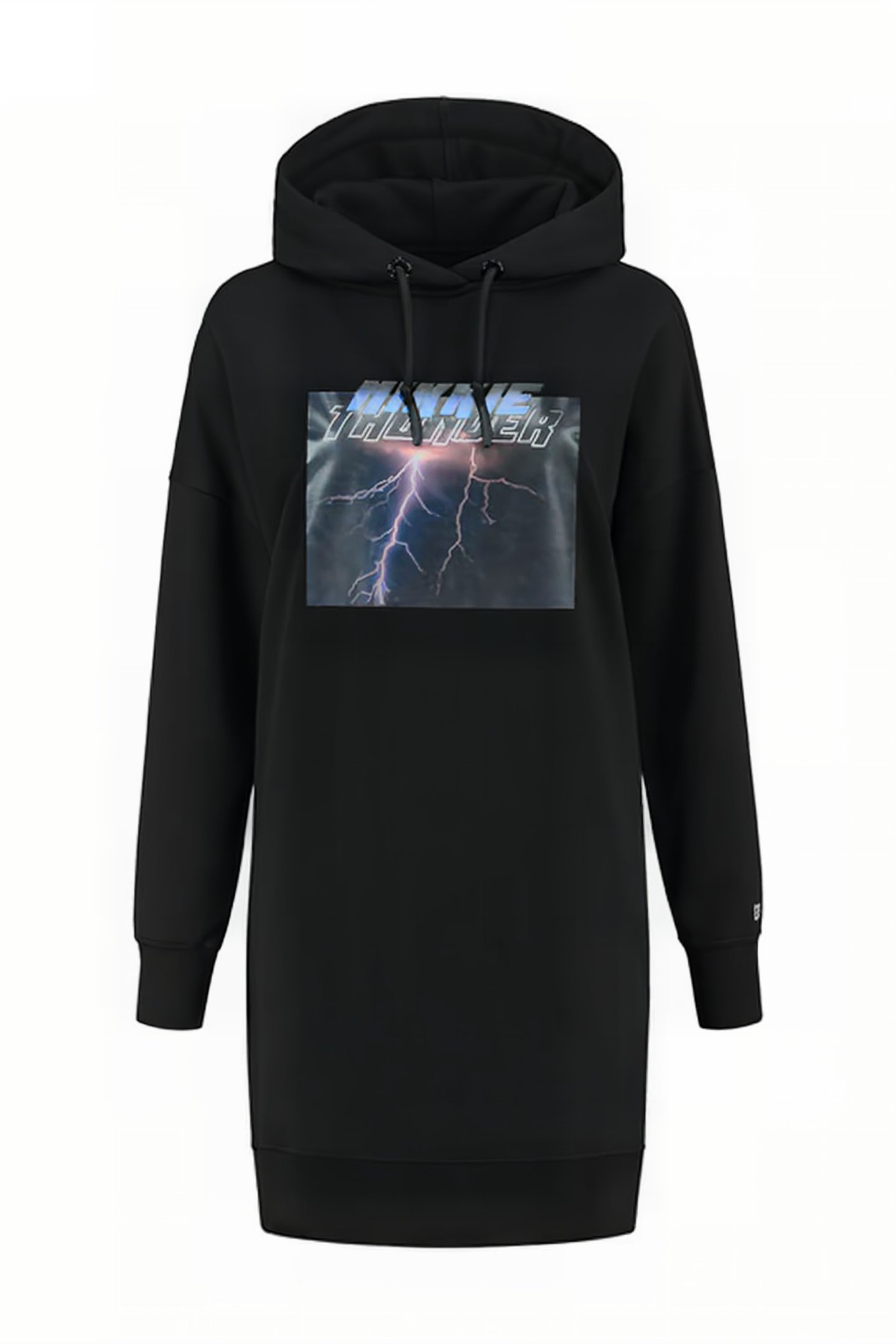THUNDER PHOTO HOODIE DRESS BLACK 1