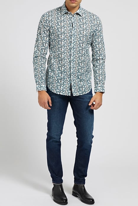 LS ITALIAN COLLAR NOTCHED CUFF BLUE BLOOM FLOWER BLUE BLOOM  1