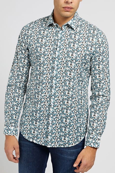 LS ITALIAN COLLAR NOTCHED CUFF BLUE BLOOM FLOWER BLUE BLOOM  2