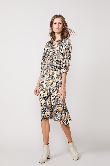 DRESS COLOURFUL ANIMAL PRINT BRIGHT OCHRE 2