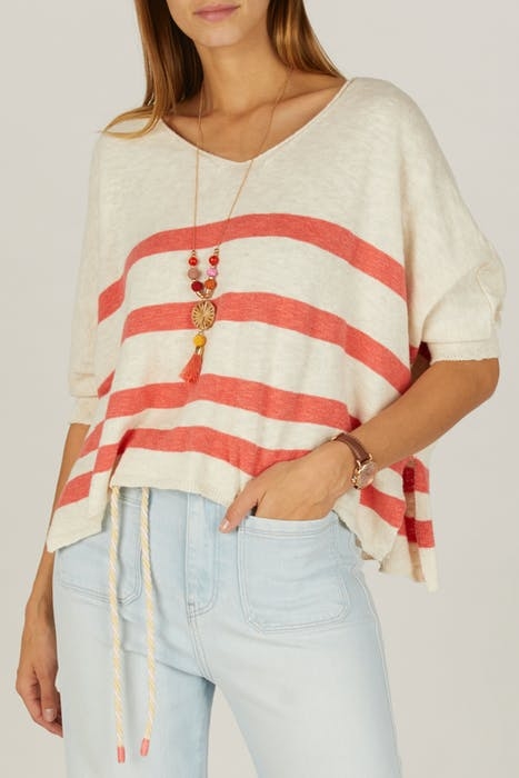 V-NECK STRIPED SWT SS PINK 2
