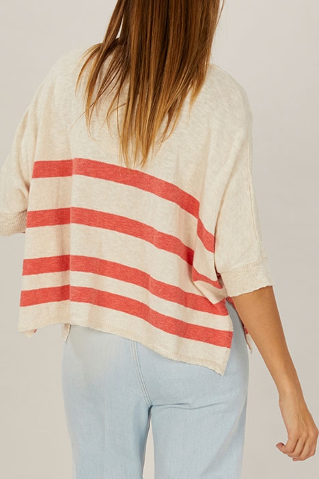 V-NECK STRIPED SWT SS PINK 3