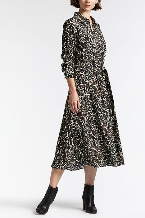 DRESS WOVEN LONG ON ANIMAL SWIRL ON FULL CREPE ALMOST BLACK 1