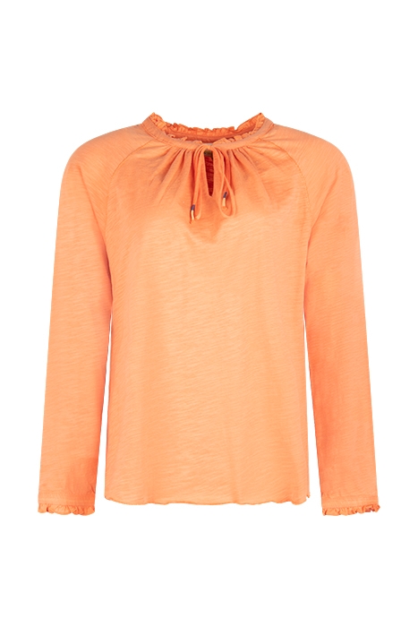 PENELOPE FRILL NECK JERSEY TOP DARK CORAL 1