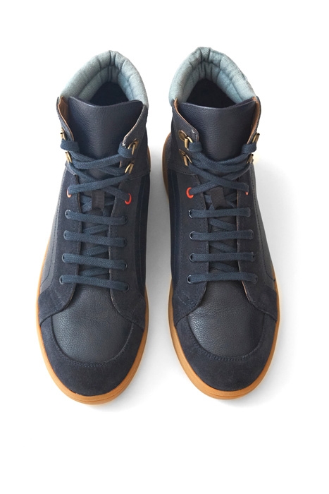 LEATHER AND SUEDE HIGH TOP T NAVY 3