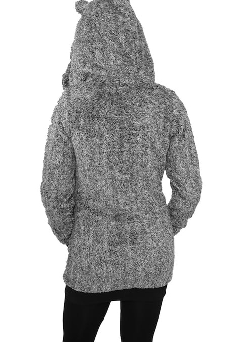 LADIES MELANGE TEDDY ZIP HOODY BLK/WHT 3