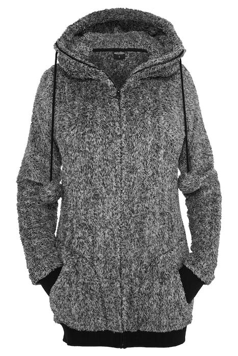 LADIES MELANGE TEDDY ZIP HOODY BLK/WHT 1
