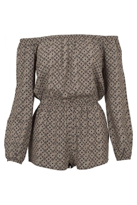 LADIES SHORT LONGSLEEVE OVERALL BLK/FLOWER 1