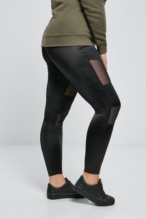 LADIES SHINY TECH MESH LEGGINGS BLACK 5