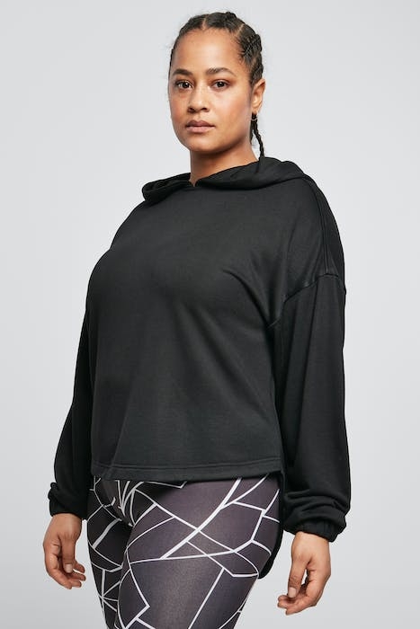 LADIES OVERSIZED SHAPED MODAL TERRY HOODY BLACK 2