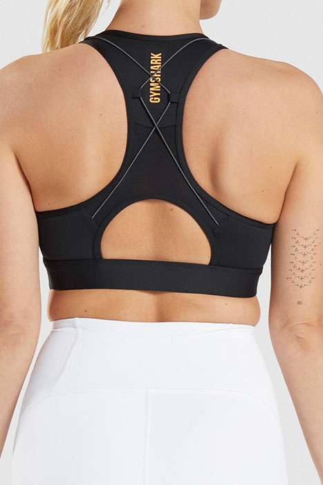 GYMSHARK PULSE SPORTS BRA - BLACK/APRICOT ORANGE 2