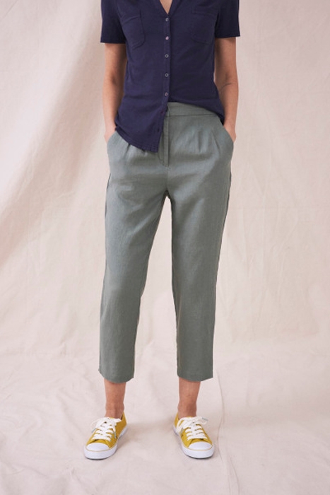 MADDIE 7/8 LINEN TROUSER KHAKI GRN 2
