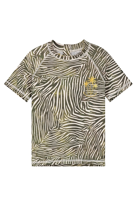 GIRLS TESSIE RASH TEE ZANZIBAR ZEBRA PALMTREE GREEN 1