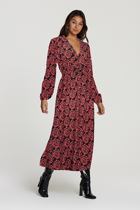 LADIES BEIRUT DRESS PEACOCK LEAF WINE RED 1