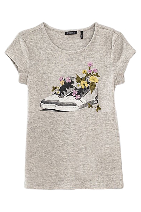GIRLS’ MEDIUM-GREY MARL T-SHIRT WITH FLORAL TRAINER IMAGE 1