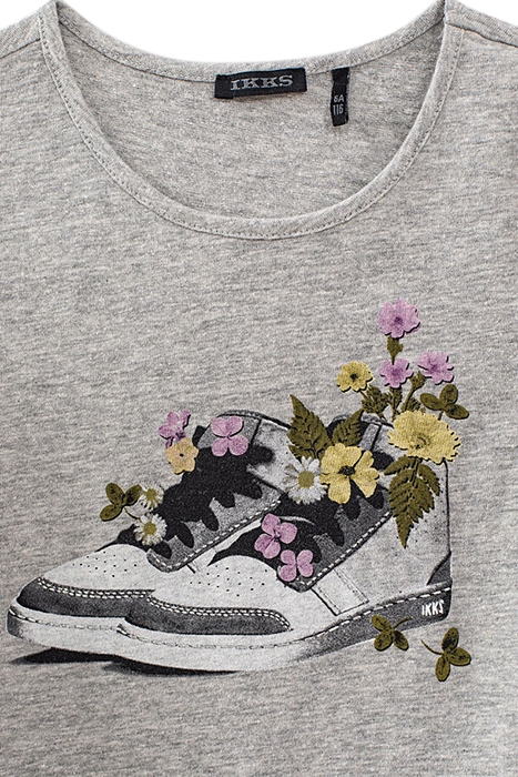 GIRLS’ MEDIUM-GREY MARL T-SHIRT WITH FLORAL TRAINER IMAGE 3