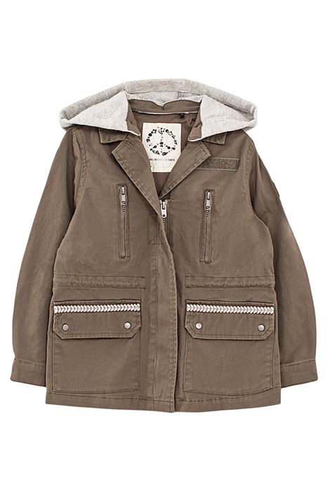GIRLS’ KHAKI PARKA WITH DETACHABLE HOOD & EMBROIDERED BACK 1