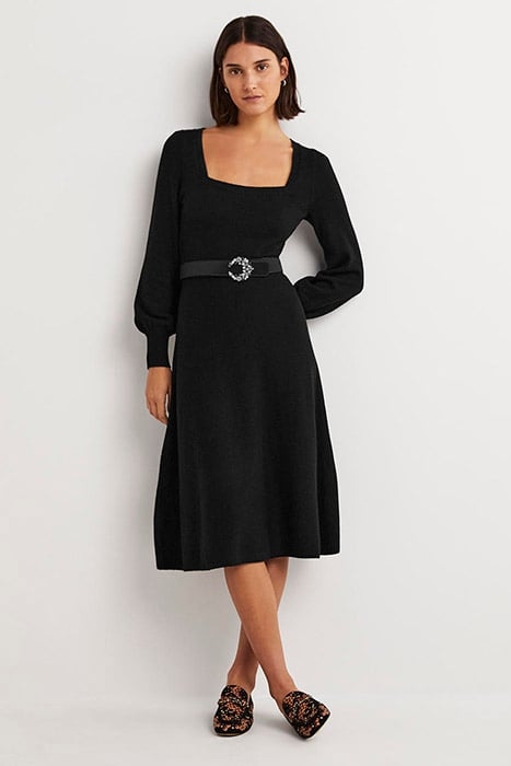 SQUARE NECK KNITTED DRESS BLK 1