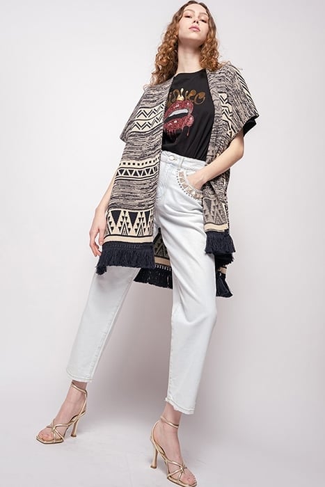 CALAHORRA PONCHO RECYCLED STUO NAVY BLUE/ECRU 3