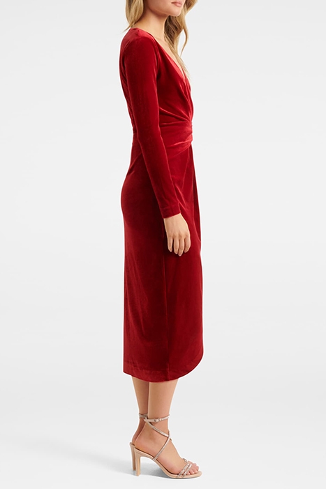 ANTIONETTE WRAP VELVET MIDI DRESS RED 3