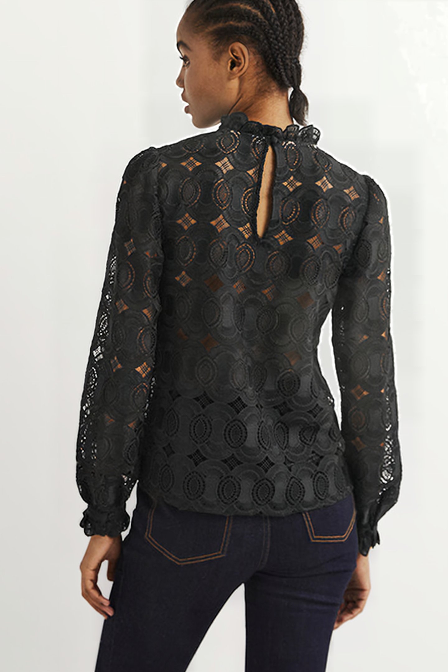 HIGH NECK LACE TOP BLK 2