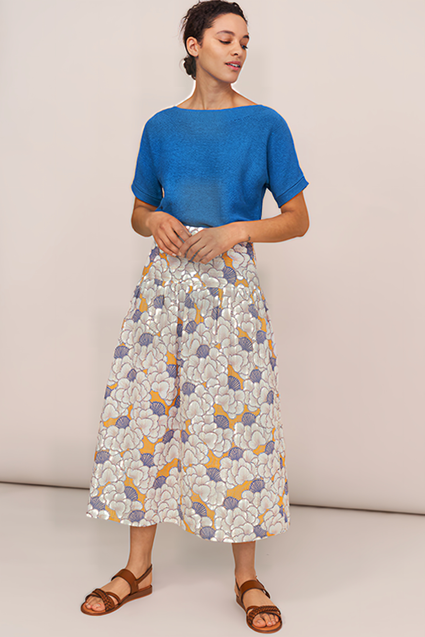 AVA COTTON MIDI SKIRT YELLOW MULTI 2