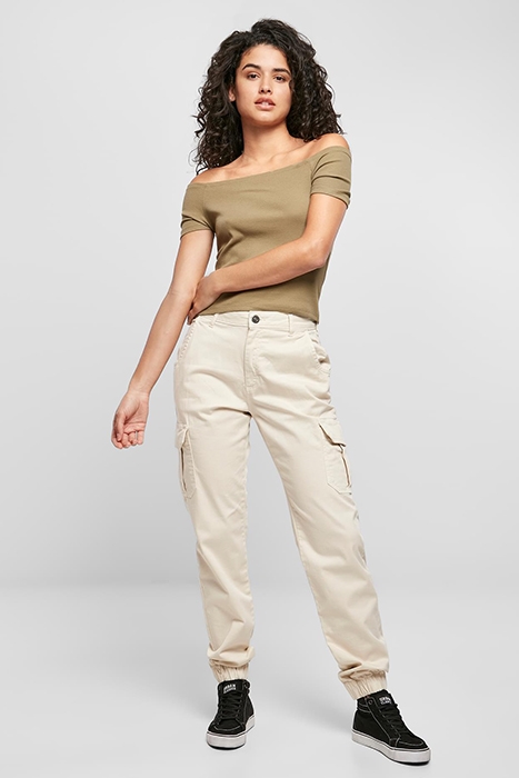 LADIES HIGH WAIST CARGO PANTS WHITESAND 4