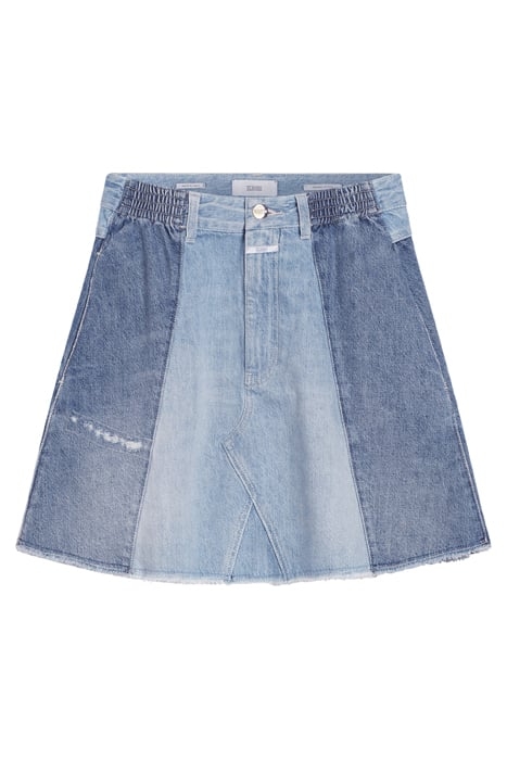 WOMEN DENIM PATCHWORK SKIRT MID BLUE 7
