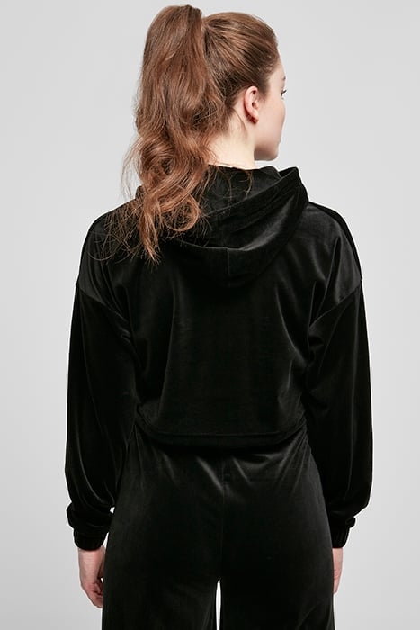 LADIES CROPPED VELVET OVERSIZED HOODY BLACK 3