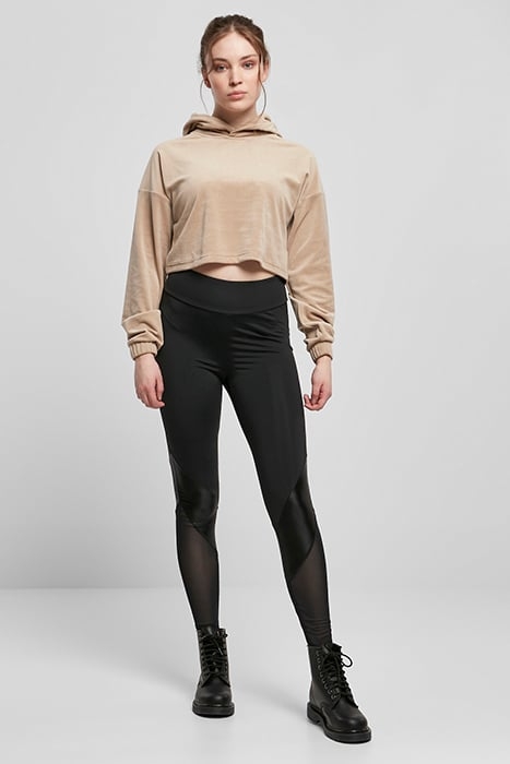 LADIES CROPPED VELVET OVERSIZED HOODY SOFTTAUPE 4