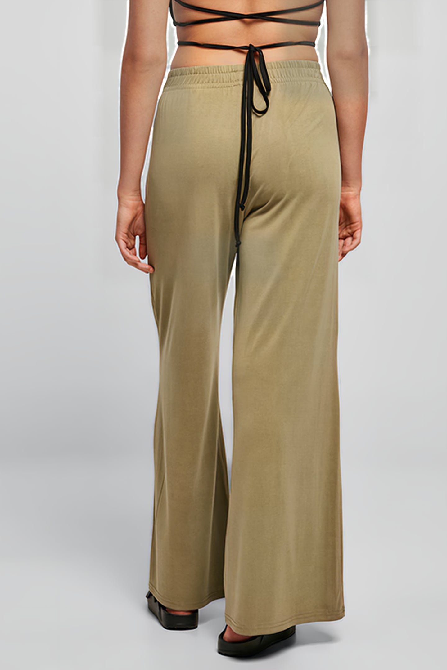 LADIES MODAL WIDE LEG PANTS KHAKI 3