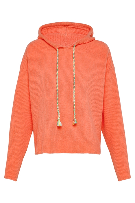 SOFT PURE WOOL RIB STITCH HOODIE SWEATER ORANGE 1