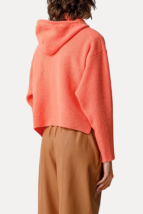 SOFT PURE WOOL RIB STITCH HOODIE SWEATER ORANGE 3