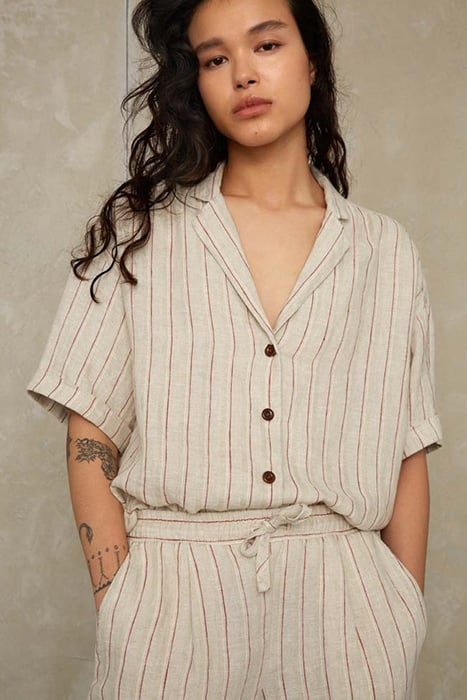 ATHALIE SHORT SLEEVE LINEN STRIPE RED 2