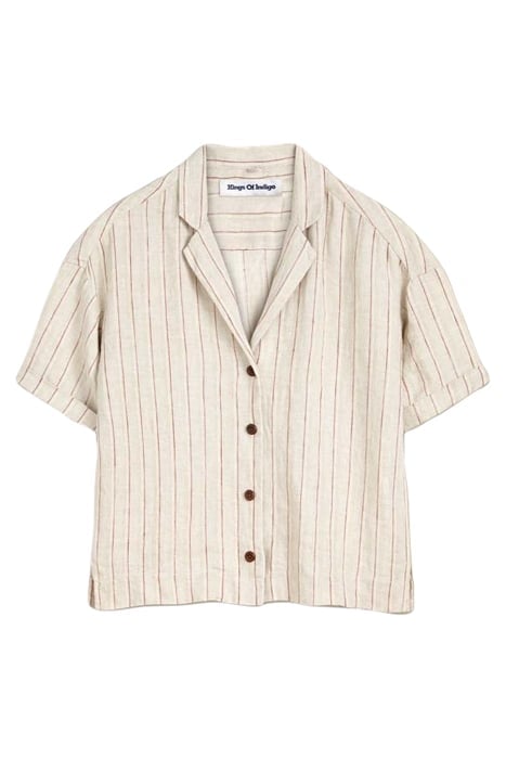 ATHALIE SHORT SLEEVE LINEN STRIPE RED 1