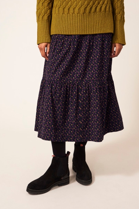 JADE CORD TIERED SKIRT GREY 2