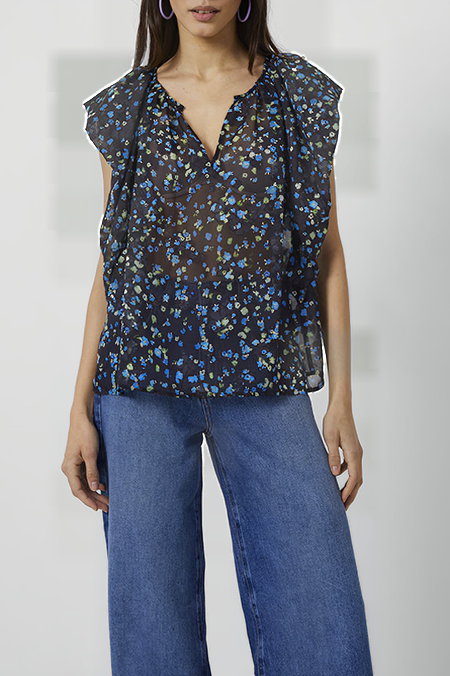 FERNA BELLA V-NECK BLOUSE BLACK MULTI 1