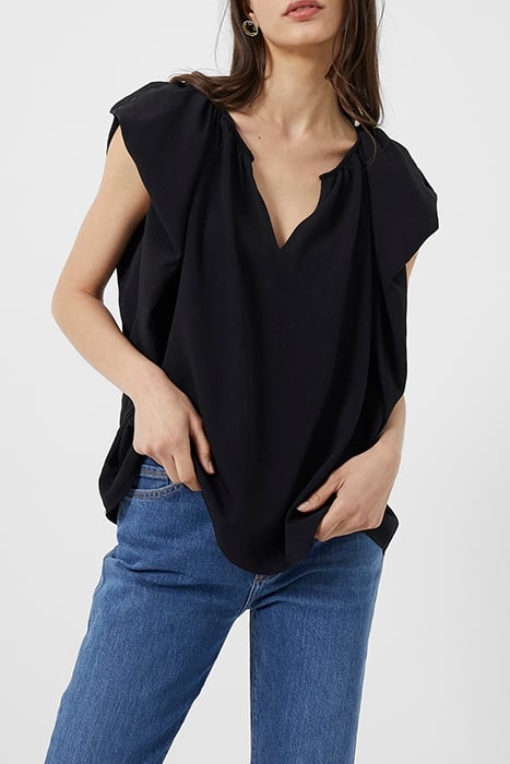 CREPE LIGHT V NECK BLOUSE BLACK 1