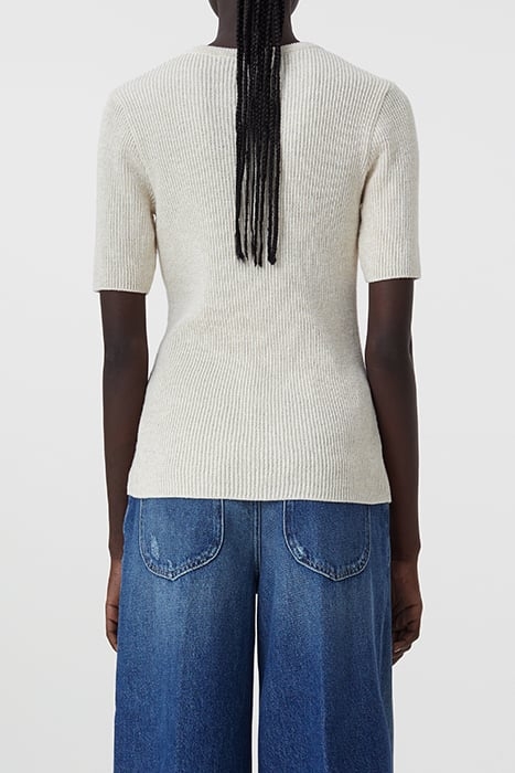 WOMEN HENLEY SHORT SLEEVE KNITS WHITE 2