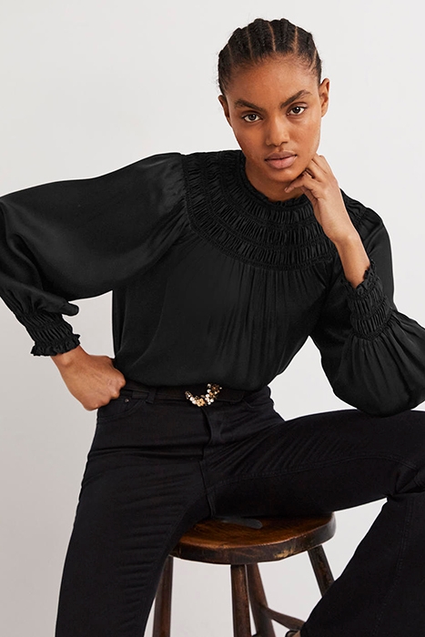 SMOCKED YOKE DETAIL TOP BLK 3