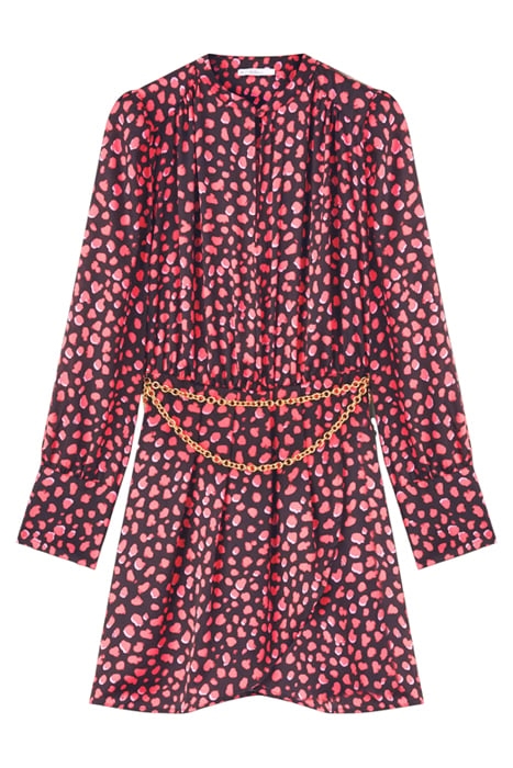 SHORT LEOPARD PRINT PATTERN SATIN DRESS RED 5