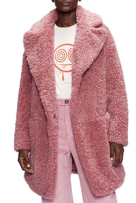 KAYYTI FAUX FUR COCOON COAT WITH WIDE COLLAR PINK 1