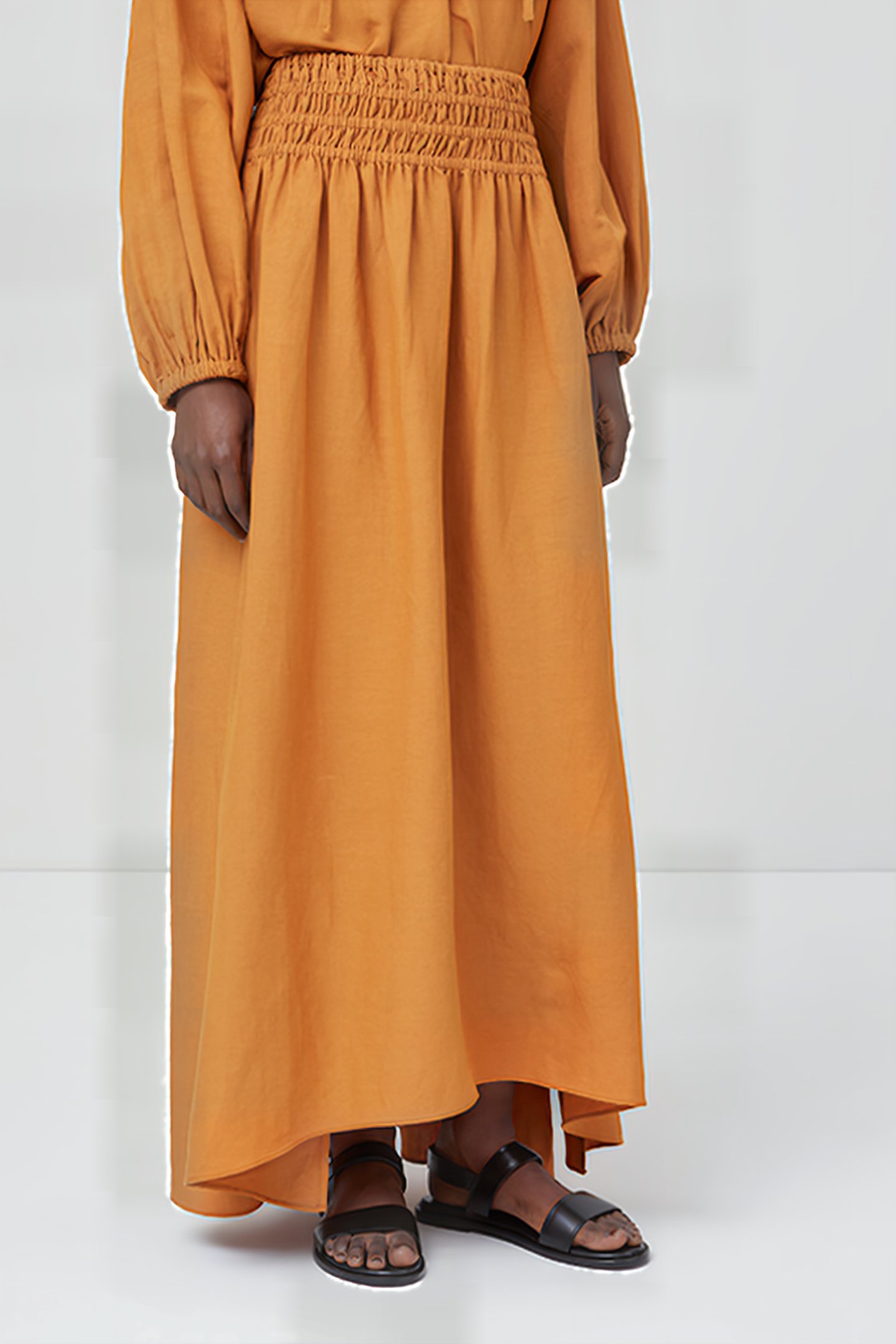 SHIRRED MAXI SKIRT GOLD EARTH 1